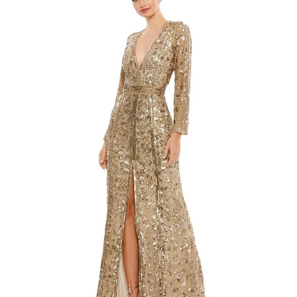 ๐HP๐MAC DUGGAL EMBELLISHED FRONT SLIT LONG SLEEVE GOWN. Size 4 and 6 - Picture 1 of 17